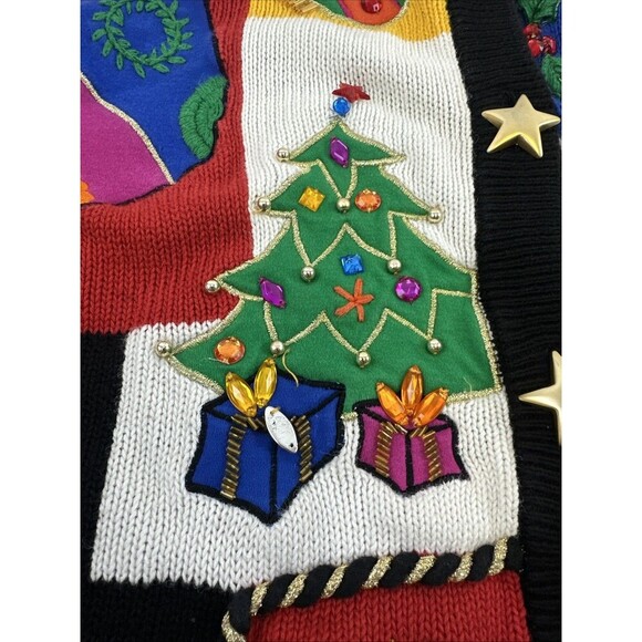 IB Diffusion Christmas Sweater Cardigan Star Button Embroidered Womens Medium - Picture 5 of 13
